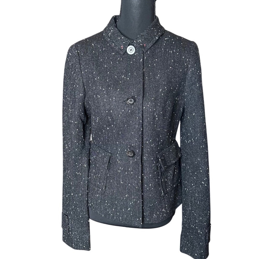 Escada Sport Womens Black White Textured Button Blazer Jacket Size 34 Red Lining
